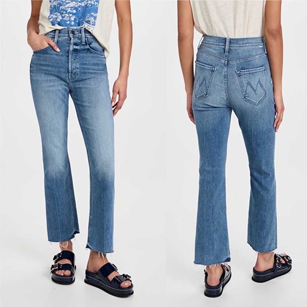 Mother Denim Tripper Ankle Fray Flared Jeans in We the Animals Size 26